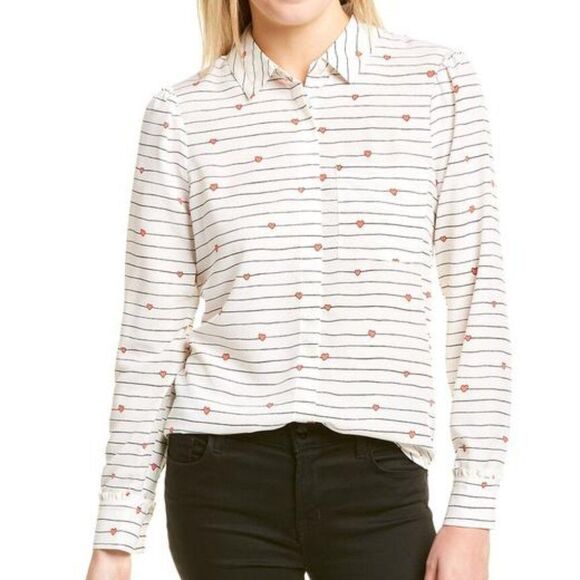 Court & Rowe Striped Heart Print Button Up Blouse - Picture 1 of 12